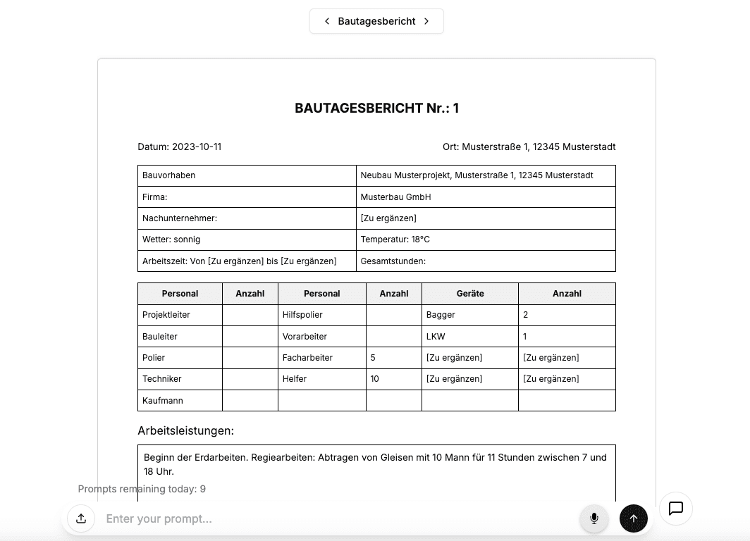 Bautagesbericht